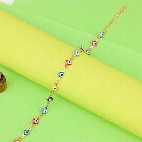 "Rose Gold Evil Eye Anklet with Multicolor Charms, XPAL1074 - Picture 6 of 13